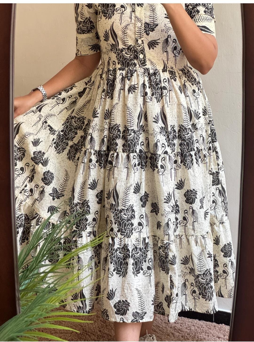 White Printed Cotton Midi Gown Dress